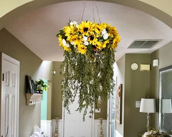 Wedding Floral chandelier - sunflower rustic wedding decor - floral chandelier - hanging floral decor - rustic hanging wedding decor