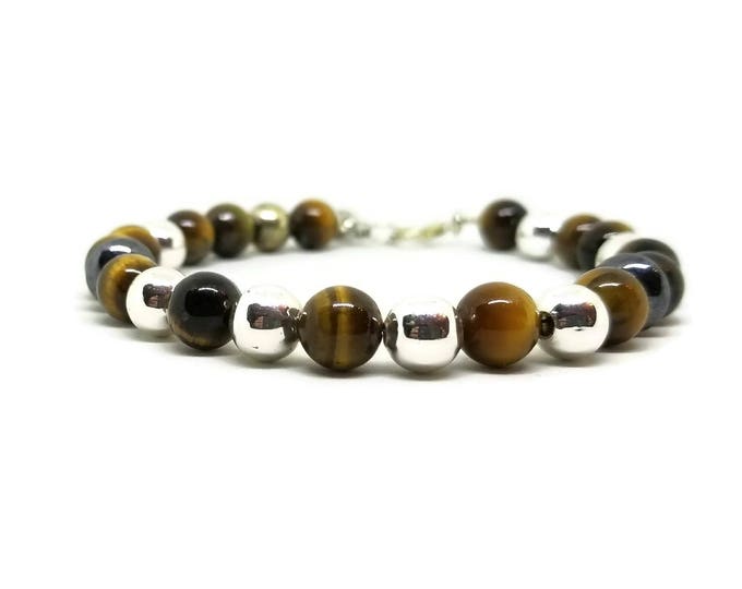 Tiger's Eye Gemstone Mala Bracelet, Gemstone and Silver Bracelet, Unisex Bracelet, Gift for Him Gift for Her, Unique Birthday Gift