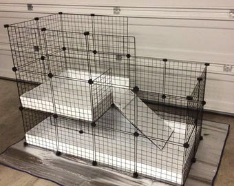Large indoor RABBIT CAGE hutch 2x4 - 2x2 CC extra tall walls 14"x14" Wire Grid Panel Cage with Corrugated Plastic 4 Panels Long 2 Panels