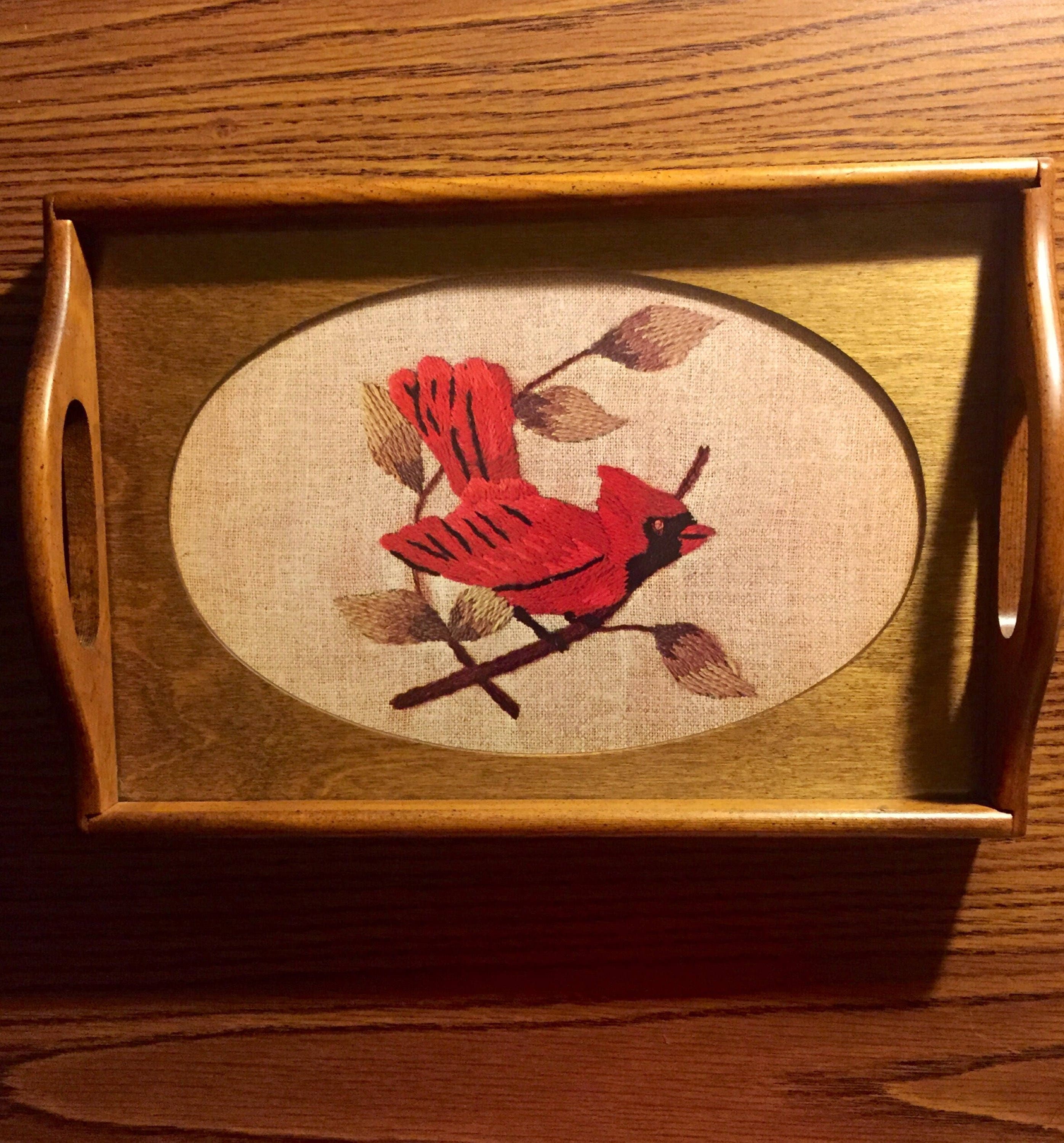 Vintage Three Mountaineers mid century tray needlepoint