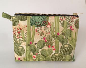 Cactus Fabric Makeup, cosmetics Bag, pouch , Southwestern Desert Americana Purse