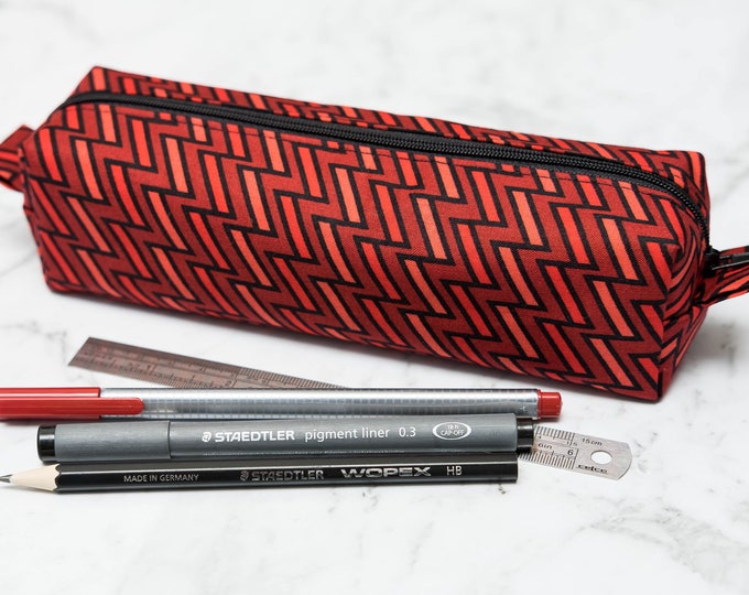 Red and black patterned pencil case