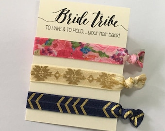 To Have And To Hold Your Hair Back Bride Tribe hair tie Navy Blue and Pink