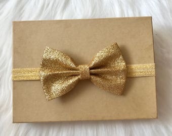 Gold Bow Headband, Gold Baby Headband, Gold Headband, Baby Headband, Newborn Headband, Girl Headband ,Infant Headband, Toddler Headband
