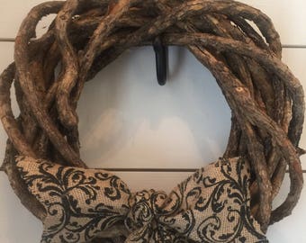 Rustic wreath, door wreath, farmhouse wreath, primitive wreath, plain wreath, burlap wreath, gift, year round wreath, small wreath, decor
