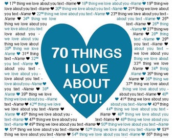 16x20" Template in Microsoft Word for “70 Things I Love About You” Editable and Printable Artwork