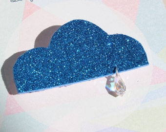 This brooch blue speckled with White Pearl