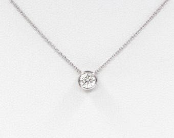 Diamond Solitaire Necklace, Diamond Necklace, Natural Brilliant Cut Bezel Diamond Necklace, Minimalist 0.07 Ct. Tube Bezel Necklace