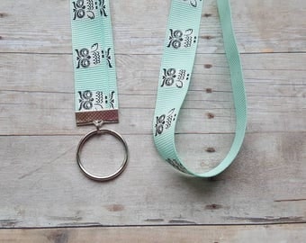 Owl Lanyard - ID badge holder, Nametag holder, Party favor, Gift, owl print, lanyard, preppy lanyard