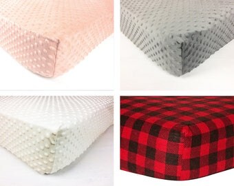 Crib Sheet, Changing pad cover, baby bedding, minky standard fitted crib sheet, pink gray coral ivory, black, buffalo plaid baby shower gift