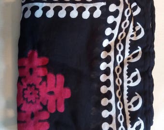 Long infinity scarf - black, white and pink
