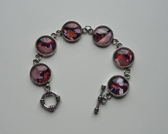Bracelet cabochon graphico red and Burgundy