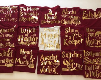 Bachelorette Party shirts , Harry Potter Gold Themed Bridal Shower , Tank tops , Bride Crew T-Shirts, Wedding gifts, bachelorette party.