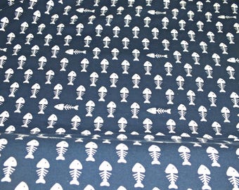 Cotton Jersey blue herringbone fabric by the metre white 0.50 metres