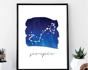 Scorpio Constellation Print // Minimalist // Wall Art // Typography // Fashion // Scandinavian // Boho // Modern Office