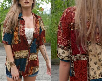 Bohemian Style Hawaiian Shirt / Beach Cover Up