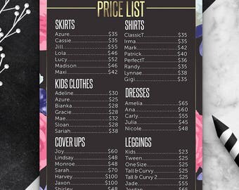 Black Lula Price List, Pricing Guide, Large Price Poster 18x24, Zebra Collection, New 2017 Styles, Lularoe Inspiration