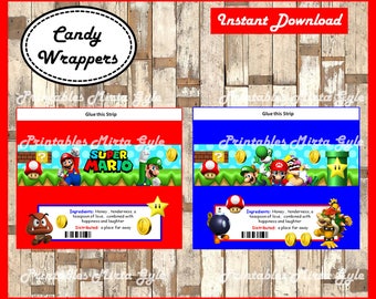 Mario Bros candy wrappers, Printable Mario Bros wrappers, Mario Bros party candy wrappers Instant download
