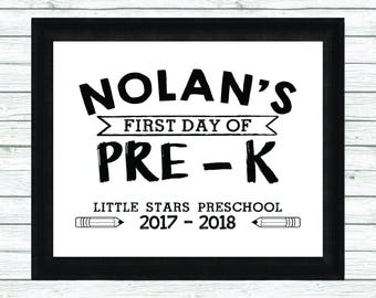 Printable First Day of Pre-K Sign - First Day of School Sign - Back to School Sign