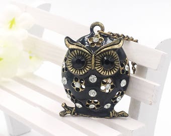 Black Chubby Owl Necklace, Perched On A Branch, Owl Pendant Necklace, Mark of Athena Inspired Owl, Percy Jackson Annabeth Chase Inspired