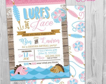 Gender Reveal Invitation, Lures or Lace Gender Reveal Invitation Printable, Fishing Gender Reveal Invitation, Fishing Gender Reveal Party