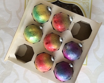 7 Vintage Shiny Brite Ombré Christmas Ornaments Original Box
