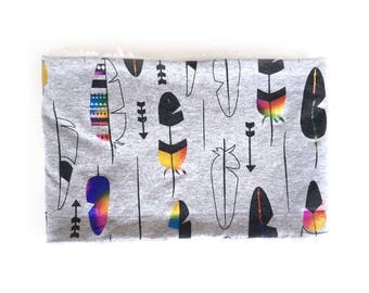 Snood enfant imprimé plumes avec reflets métallisés - Tour de cou bébé - tour de cou enfant - snood bébé gris