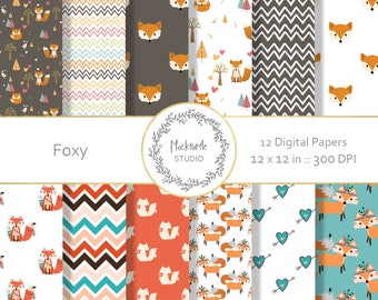 Fox digital paper - Woodland clipart - Scrapbook paper - Fox Digital Paper - Woodland Fox Digital Paper - Commercial use