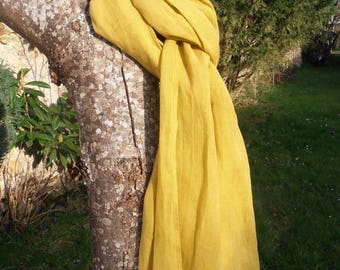 ECHARPE FOULARD CHEICH 100 % lin Jaune Curry Moutarde Safran