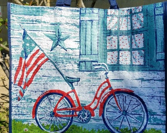 American Flag on bike tote/ market bag
