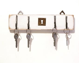 Key hanger, wall key holder, with wrought iron kitchen hanger hooks, jewelry boxes, Shabby Chic, MADE in ITALY