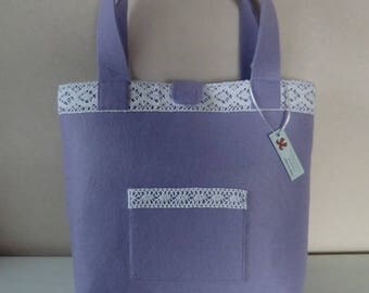 LAVENDER FELT TOTE BAG THICK AND LACE