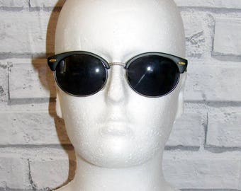 Vintage 80s deadstock matt black/pewter clubmaster sunglasses grey lenses (SG54)