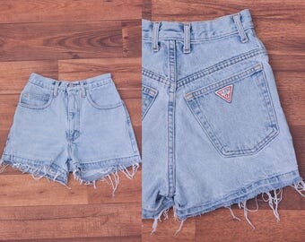 Vintage Guess Shorts // 80s Cutoff Jean Shorts Frayed Jean High Waisted - XXS