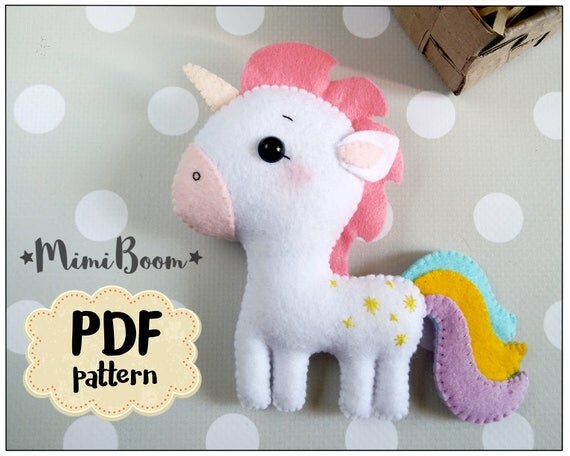Felt unicorn pattern PDF tutorial Unicorn plush sewing