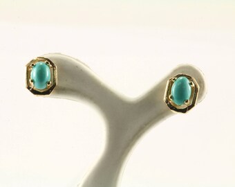 14K Yellow Gold Turquoise Stud Earrings GER 107-E