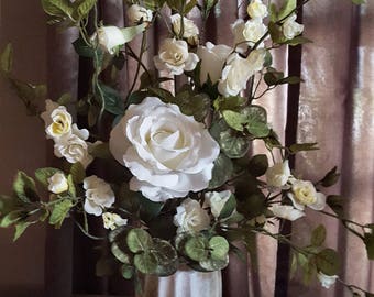 Floral arrangement floral centerpiece white floral arrangement, table centerpiece, rustic floral arrangement, rustic centerpiece,