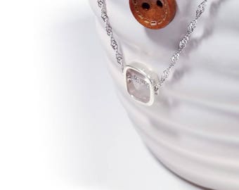 Simple Square Digging Necklace in Solid Sterling 925 Silver (SN061)
