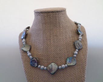 Mother-Of-Pearl Seashell Necklace, Beaded Necklace, Mother-Of-Pearl, Seashell Jewelry, Seashell Necklace, Mother Of Pearl Jewelry