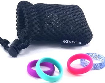 Women's Silicone Ring 4 pack-Blue Glitter Purple Turquoise Pink-Free Shipping-Lifetime Guarantee-Medical Grade Silicone- Wedding-Active Wear
