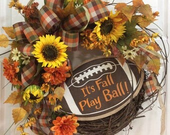 Fall Football wreath, Fall wreath, Autumn Wreath, fall wreaths for front door, Football wreath, wreath with sunflowers, fall door decoration