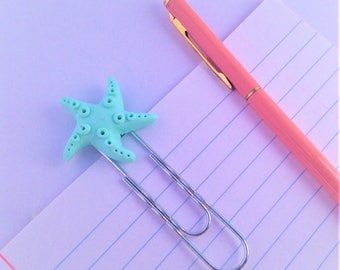turquoise starfish large paperclip, cute kawaii stationery accessories, planner notebook clip, gift for sea beach lover organised journals,