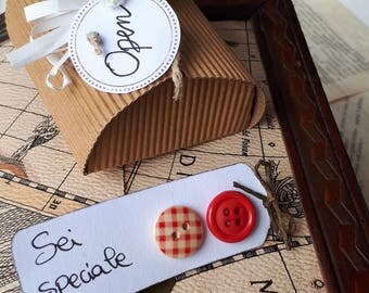 Strawberry red button earrings