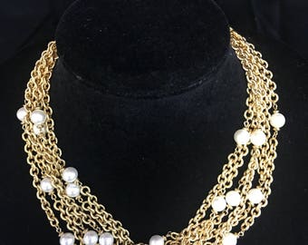 Vintage "Napier"Six Strand Gold Tone Faux Pearl Necklace