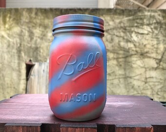 Pint Size Regular Mouth Spray-Painted Mason Jar - Red Blue Grey