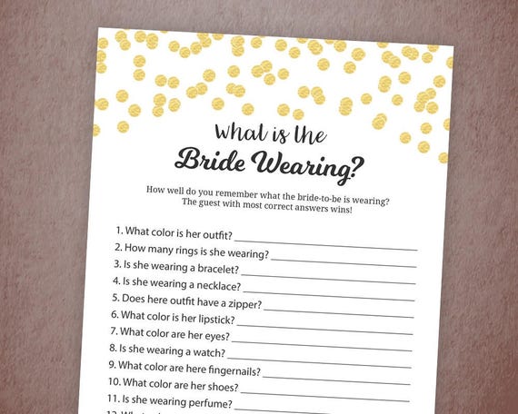 What is the Bride Wearing Game Printable Gold Confetti Bridal