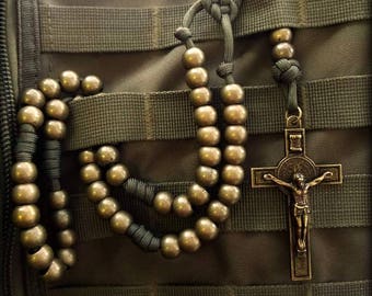 Olive Drab Military Rosary, Paracord Rosary, Soldier Rosary, Strong Rosary