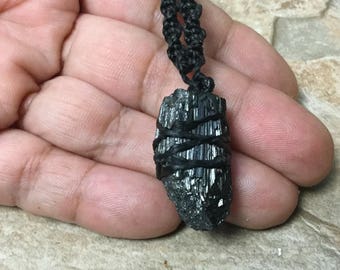 Black Tourmaline Necklace, Black Stone Necklace, Amulet Pendant, Meditation Stone, Healing Crystal Pendant