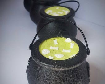 Deadly Witches Brew. witch cauldron. Halloween bath bomb. skulls and bones