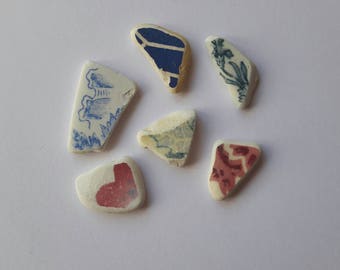 6 pieces of pottery / Sea pottery French / pottery pieces